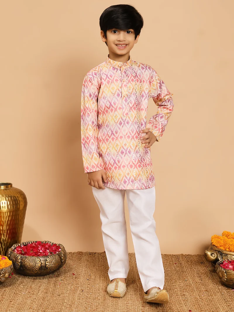 BT DEZINES Boys Multicolor Ikat Print Kurta & Pyjama Set